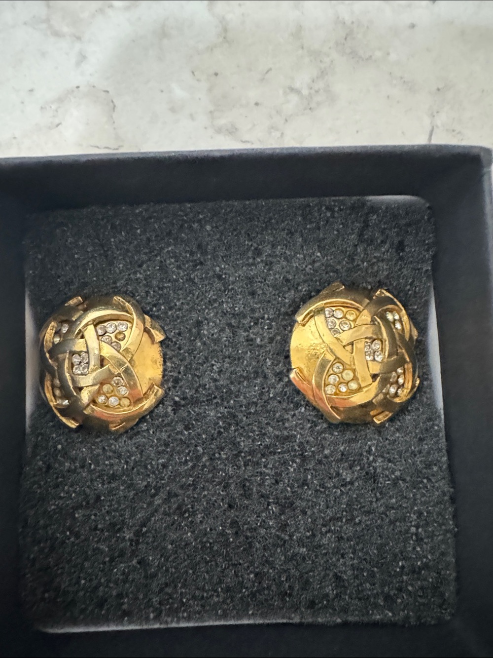 Chanel Gold plated Rhinestone Swirl Clip-On Earrings w COA